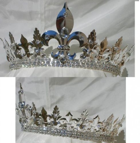 Corona Plateada Completa  de Cristal para Rey
