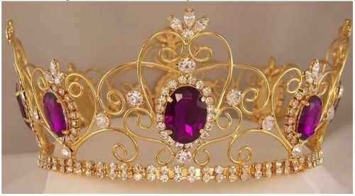 Corona Amatista Dorada Completa de Cristal para Rey o Reina