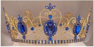 Corona Azul Zafiro Dorada Completa de Cristal para Rey o Reina