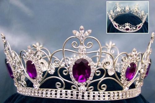 Corona Amatista Plateada Completa  de Cristal para Rey o Reina