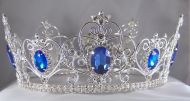 Corona Azul Zafiro Plateada Completa de Cristal para Rey o Reina
