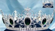 Corona Esmeralda Plateada  Completa de Cristal Unisex para Rey o Reina