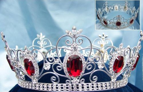 Corona Plateada Ruby Completa de Cristal UNISEX Para Rey o Reina
