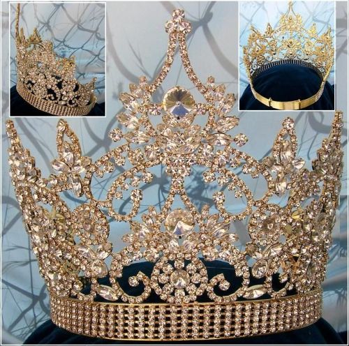 Corona Continental Ajustable para Reina Cristal Dorado