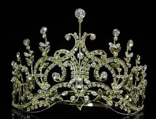 Corona de Cristal Swarovski para Reina Princesa o Novia Leaey-Spray GOLD Tiara 1905 English