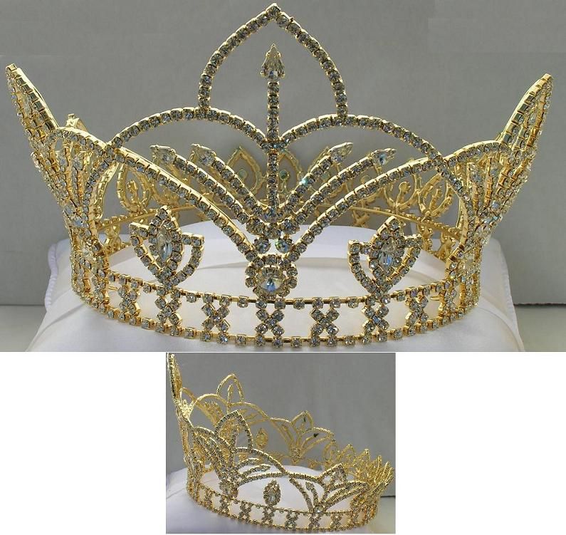 Corona DORADA Completa de Cristal Unisex para Rey o Reina