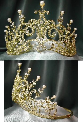 mientras Excretar influenza Corona de Cristal Swarovski para Reina Princesa o Novia Leaey-Spray GOLD  Tiara 1905 English